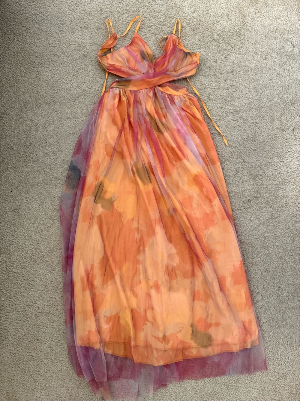 Women's Orange Watercolor Maxi Dress - Sleeveless Day-to-Evening Style